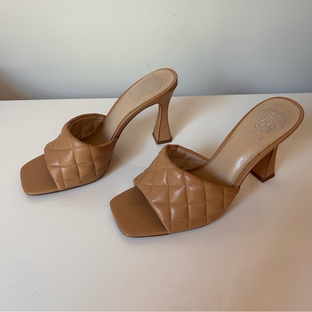 Vince Camuto Tan Quilted Mules Size 7.5